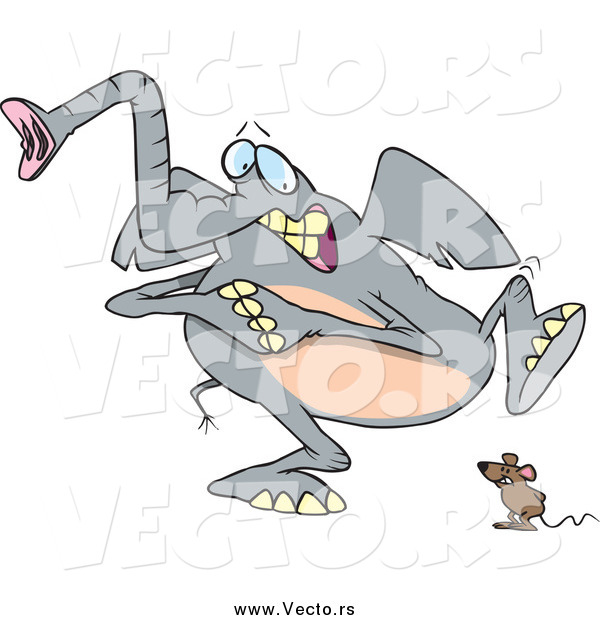 Vector of a Cartoon Mouse Scaring a Gray Elephant