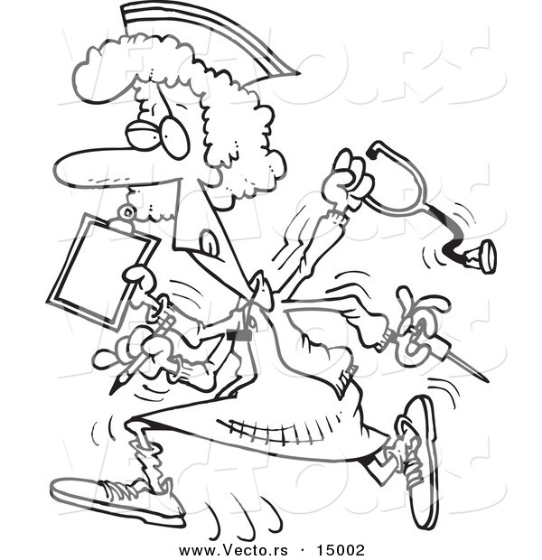 Vector of a Cartoon Multitasking Nurse - Coloring Page Outline