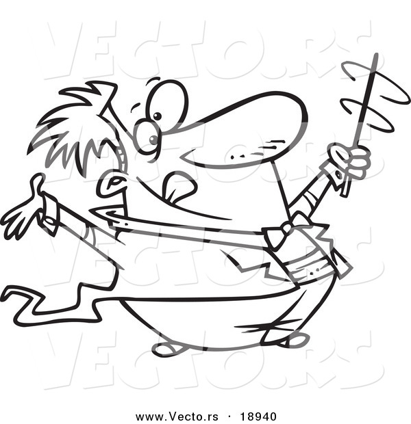 Vector of a Cartoon Music Conductor Swirling His Baton - Outlined Coloring Page