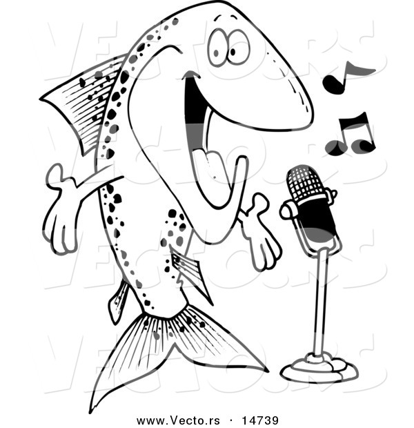 Vector of a Cartoon Musical Trout Singing - Coloring Page Outline