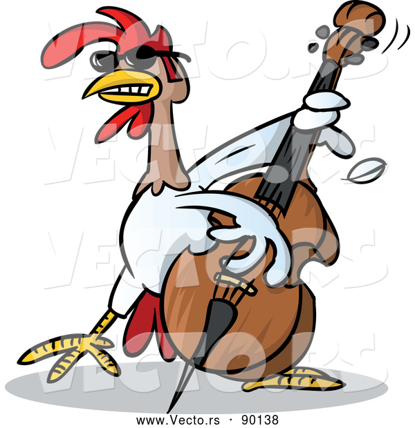Vector of a Cartoon Musician Chicken Character Playing a Bass