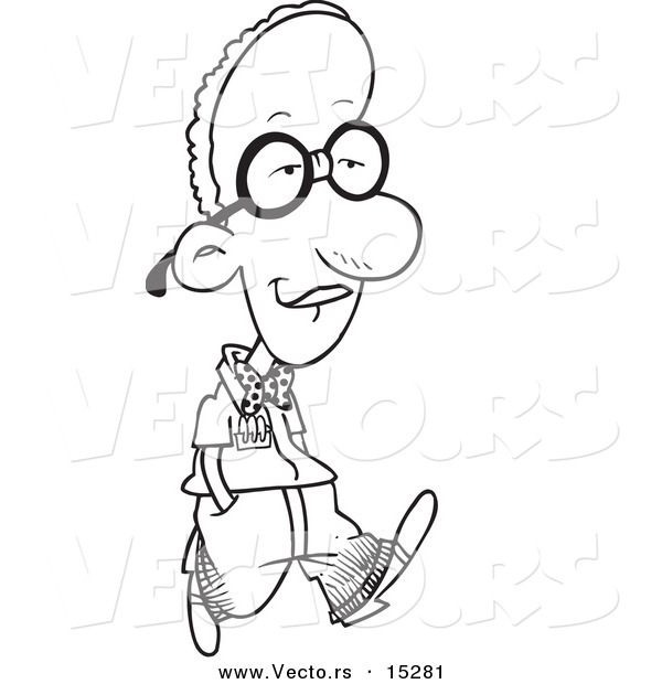 Vector of a Cartoon Nerdy Black Boy Walking - Coloring Page Outline