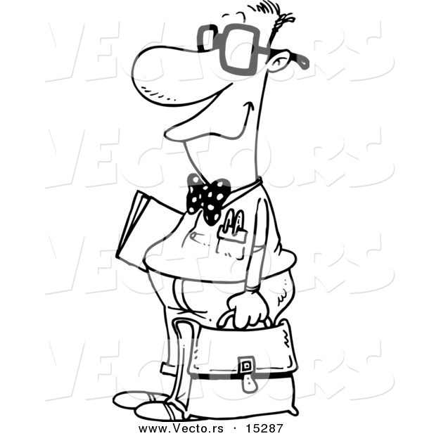 Vector of a Cartoon Nerdy Salesman - Coloring Page Outline