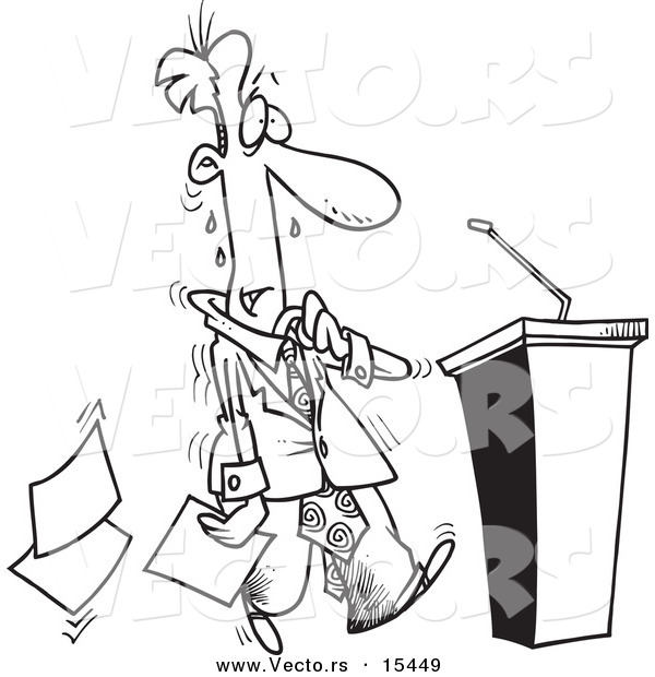 Vector of a Cartoon Nervous Politician Approaching a Podium - Coloring Page Outline