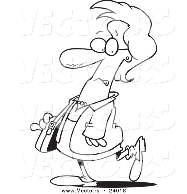 Vector of a Cartoon Nervous Woman Walking - Coloring Page Outline