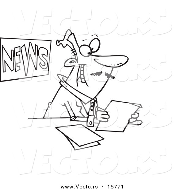 Vector of a Cartoon News Anchorman Reading - Outlined Coloring Page Drawing
