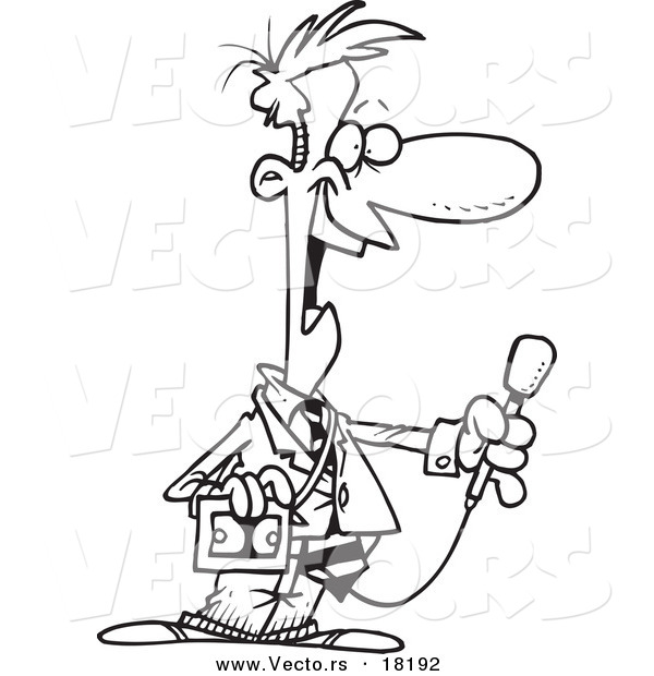 Vector of a Cartoon News Reporter Holding a Microphone - Outlined Coloring Page