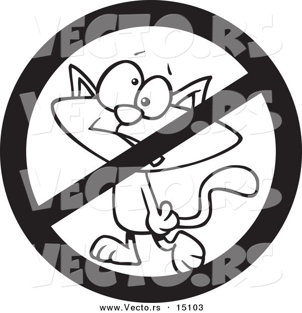 Vector of a Cartoon No Cat Sign - Coloring Page Outline