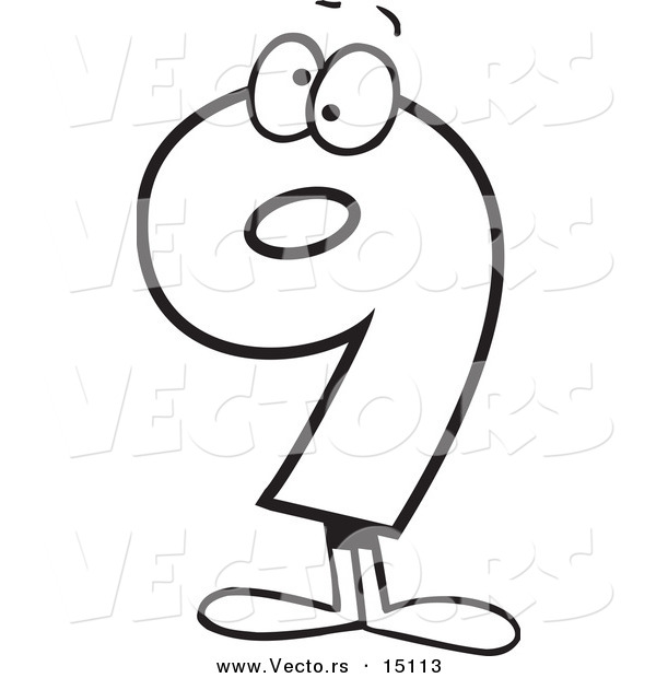 Vector of a Cartoon Number Nine Character - Coloring Page Outline