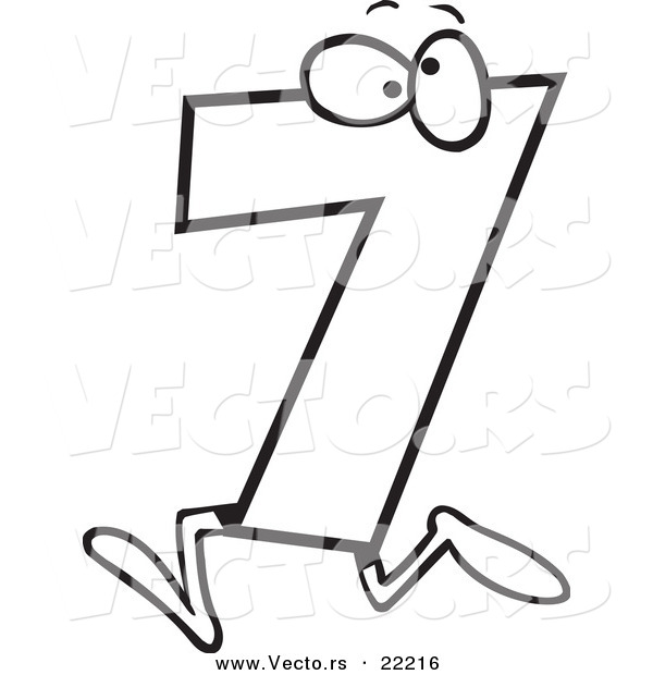 Vector of a Cartoon Number Seven 7 Character - Outlined Coloring Page