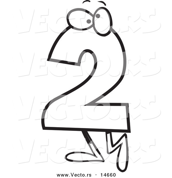 Vector of a Cartoon Number Two Character - Coloring Page Outline