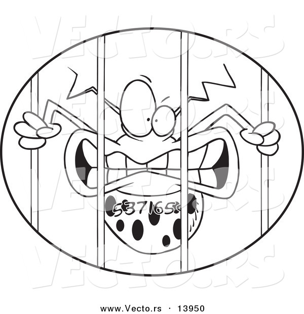 Vector of a Cartoon Numbered Virus Behind Bars in an Oval - Coloring Page Outline
