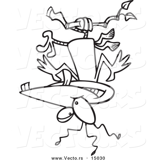 Vector of a Cartoon Nutty Bird Hanging Upside down - Coloring Page Outline