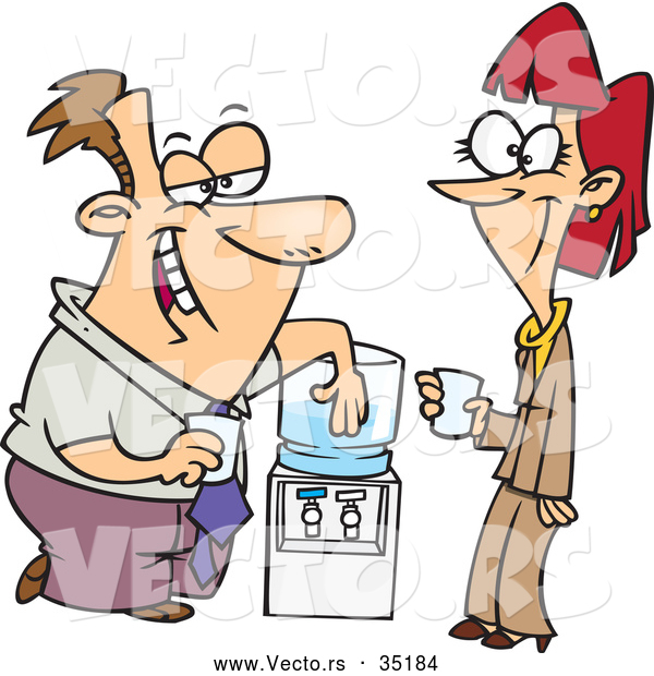 Vector of a Cartoon Offic Employees Flirting at the Water Cooler