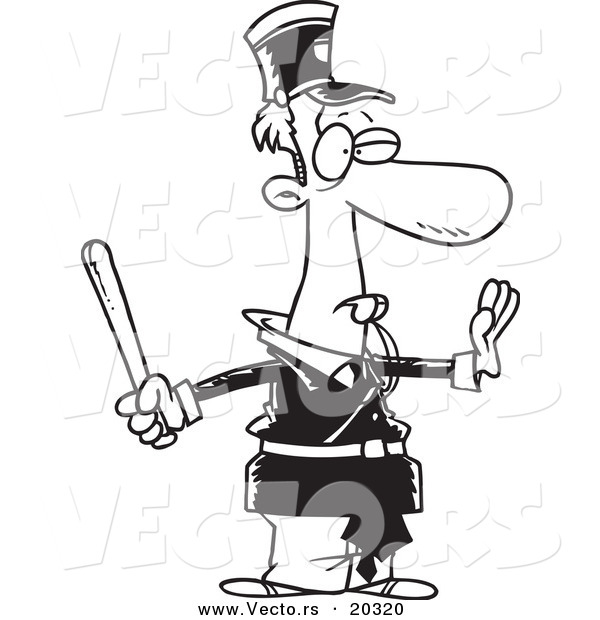 Vector of a Cartoon Officer Gesturing to Stop and Whistling - Coloring Page Outline