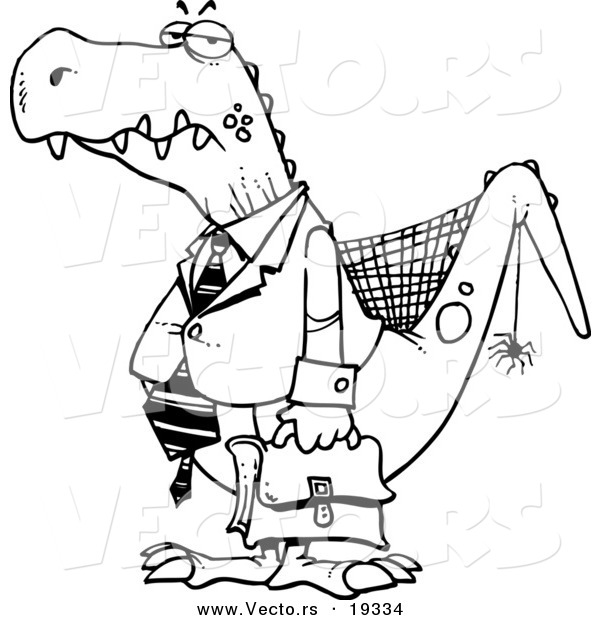 Vector of a Cartoon Old Business Dinosaur - Outlined Coloring Page