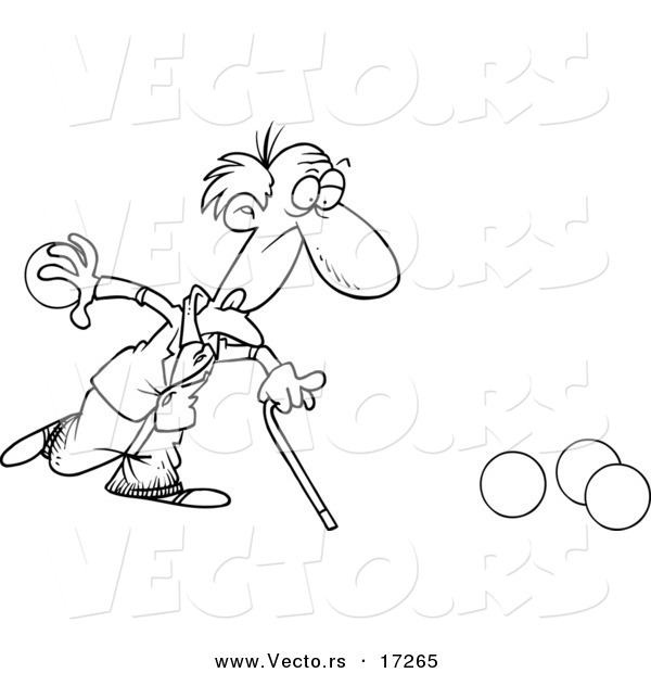 Vector of a Cartoon Old Man Playing Bowls - Coloring Page Outline