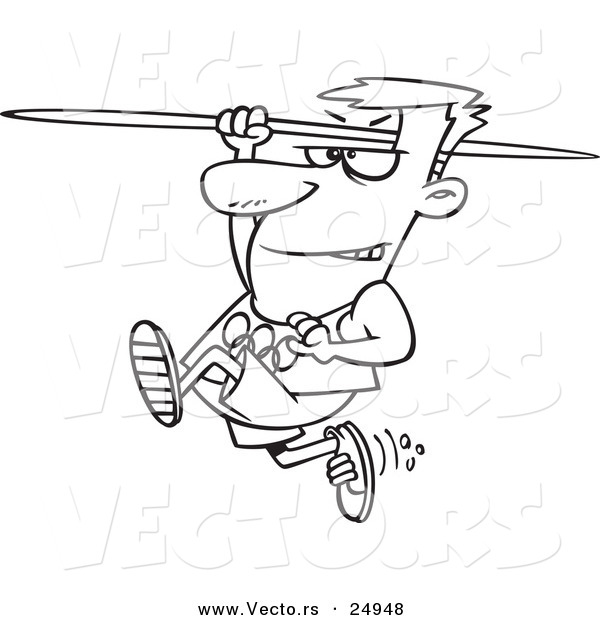 Vector of a Cartoon Olympics Track and Field Javelin Thrower Man - Outlined Coloring Page