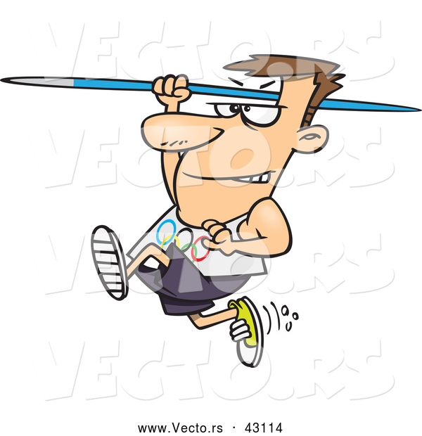 Vector of a Cartoon Olympics Track and Field Javelin Thrower Man Running and Preparing to Throw