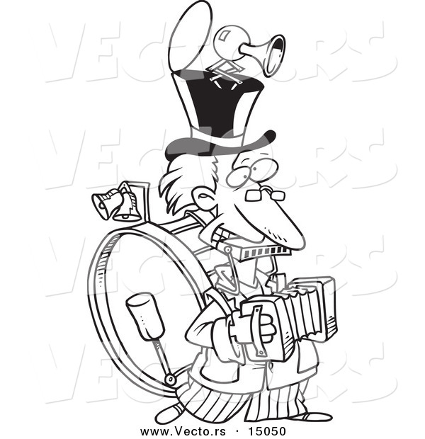 Vector of a Cartoon One Man Band - Coloring Page Outline