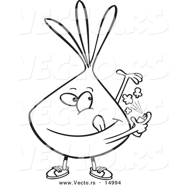 Vector of a Cartoon Onion Spraying on Deodorant - Coloring Page Outline
