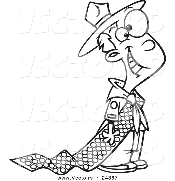 Vector of a Cartoon over Achiever Scout with Badges - Outlined Coloring Page