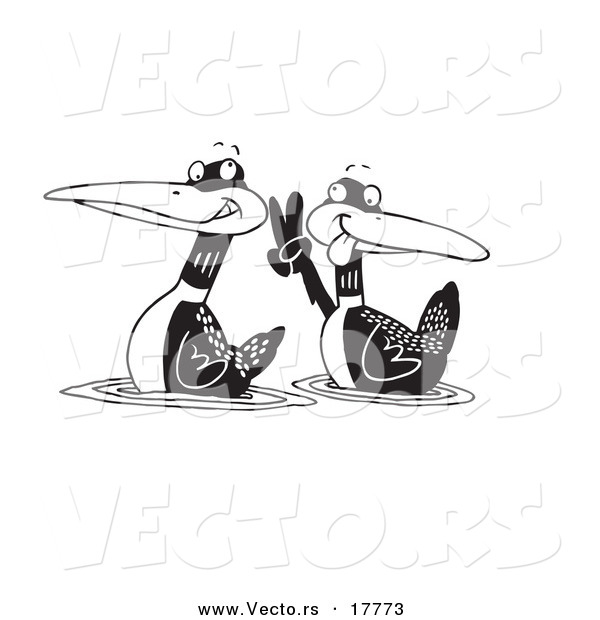 Vector of a Cartoon Pair of Loons - Outlined Coloring Page