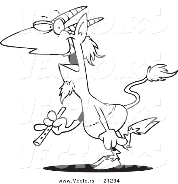 Vector of a Cartoon Pan Faun Holding a Flute - Coloring Page Outline