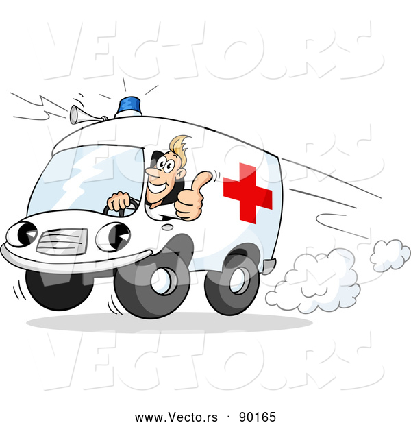 Vector of a Cartoon Paramedic Ambulance Rushing to Emergency Scene