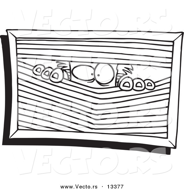 Vector of a Cartoon Paranoid Man Peeking Through Blinds - Coloring Page Outline