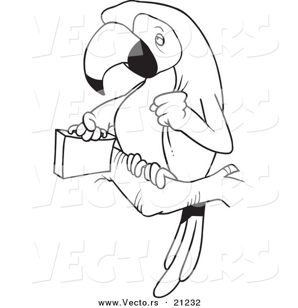 Vector of a Cartoon Parrot Legal with a Briefcase - Coloring Page Outline