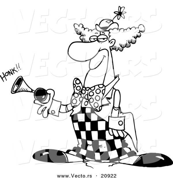 Vector of a Cartoon Party Clown Honking a Horn - Coloring Page Outline