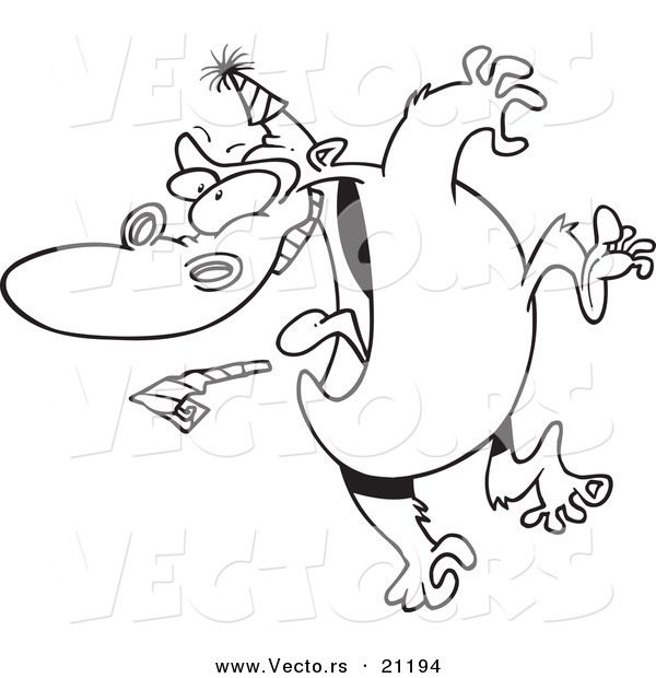 Vector of a Cartoon Party Gorilla Jumping - Coloring Page Outline