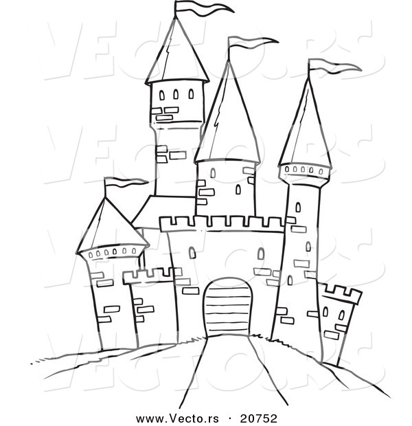 Vector of a Cartoon Path Leading to a Castle - Coloring Page Outline