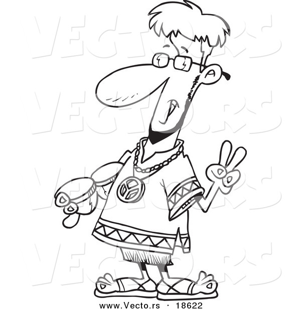 Vector of a Cartoon Peaceful Hippie - Outlined Coloring Page