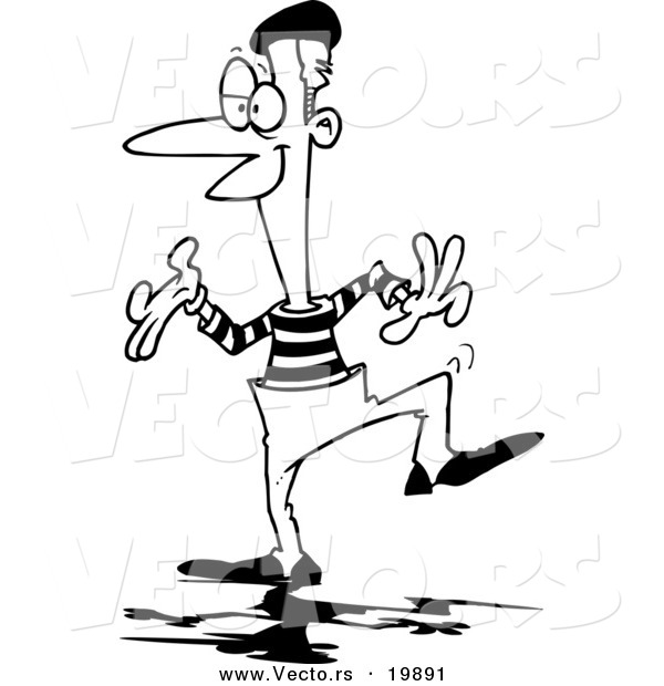 Vector of a Cartoon Performing Mime - Outlined Coloring Page