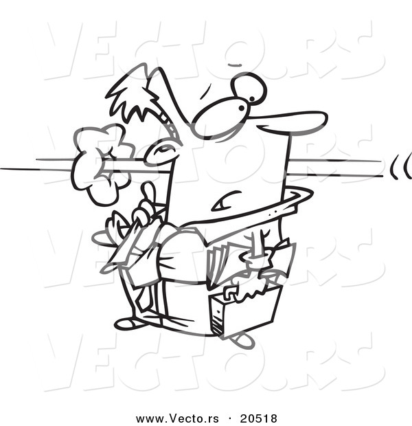 Vector of a Cartoon Person Flying by a Businessman - Coloring Page Outline