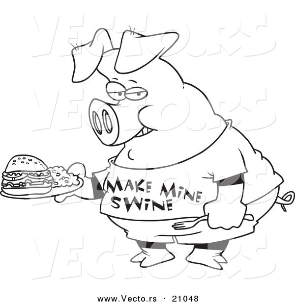 Vector of a Cartoon Pig Carrying a Sandwich - Coloring Page Outline