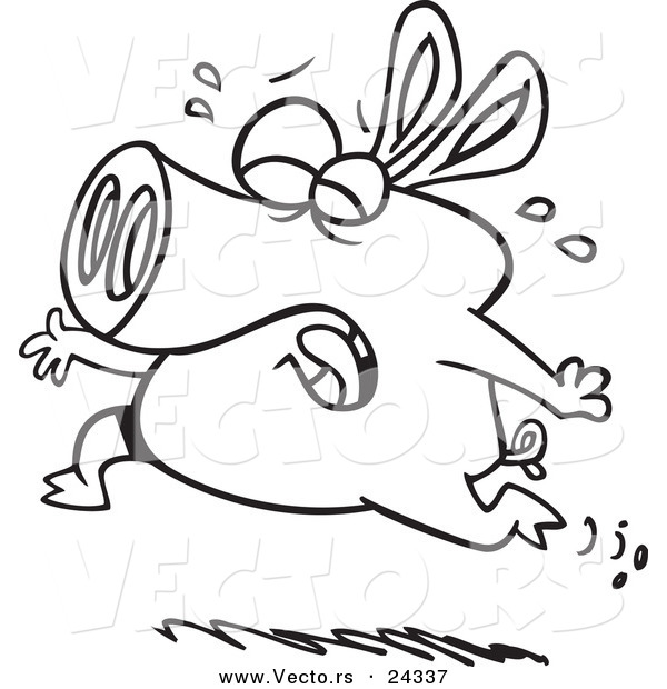 Vector of a Cartoon Pig Crying and Running - Outlined Coloring Page