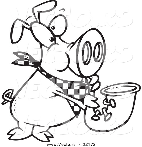 Vector of a Cartoon Pig Playing a Saxophone - Outlined Coloring Page