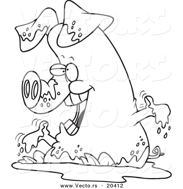 Vector of a Cartoon Pig Playing in Mud - Coloring Page Outline