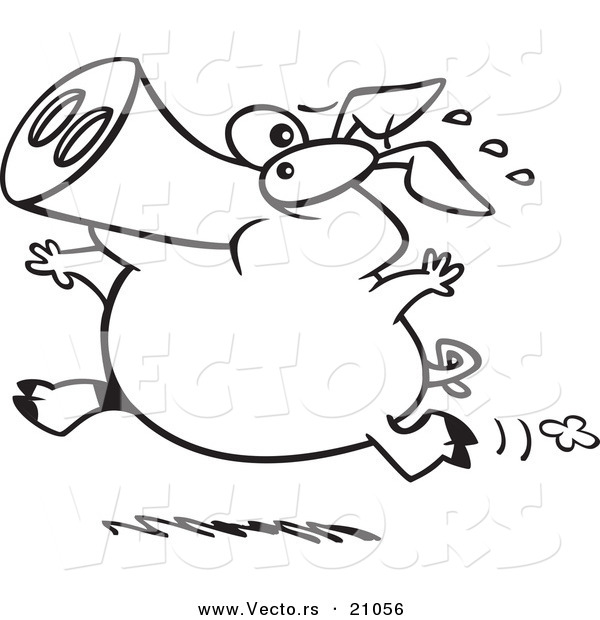 Vector of a Cartoon Pig Running - Coloring Page Outline