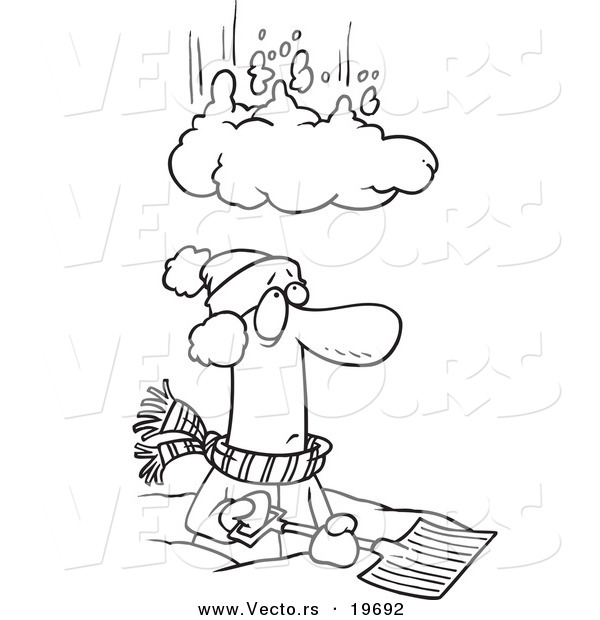 Vector of a Cartoon Pile of Snow Falling on a Man - Outlined Coloring Page