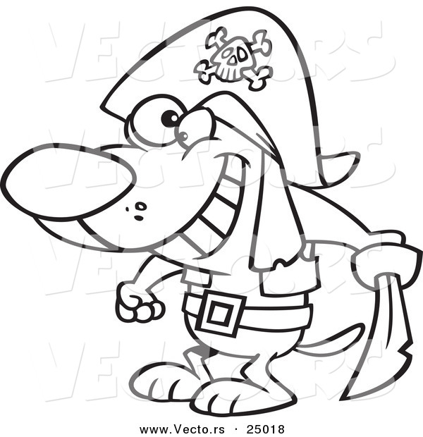 Vector of a Cartoon Pirate Dog Holding a Sword - Outlined Coloring Page