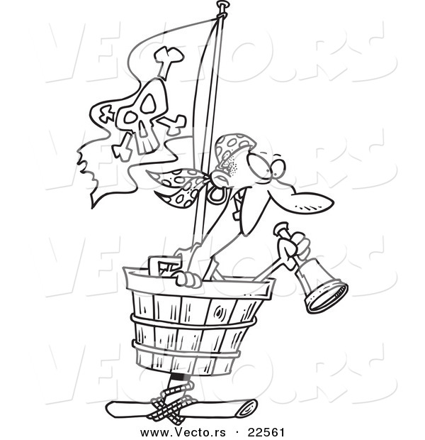 Vector of a Cartoon Pirate in a Crows Nest - Coloring Page Outline