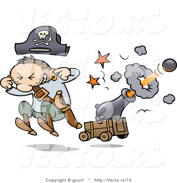 Vector of a Cartoon Pirate Shooting a Cannon with Ball