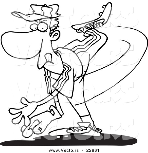 Vector of a Cartoon Pitcher Throwing - Coloring Page Outline
