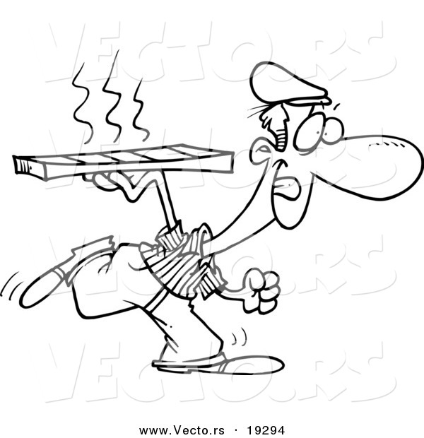 Vector of a Cartoon Pizza Delivery Man Running - Outlined Coloring Page