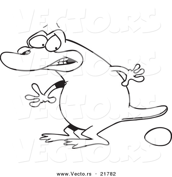 Vector of a Cartoon Platypus Laying an Egg - Outlined Coloring Page