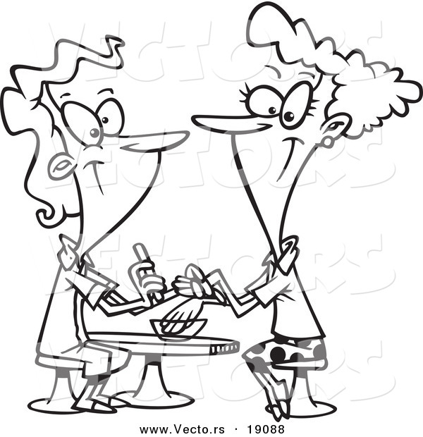 Vector of a Cartoon Pleasant Manicurist Working on a Client - Outlined Coloring Page